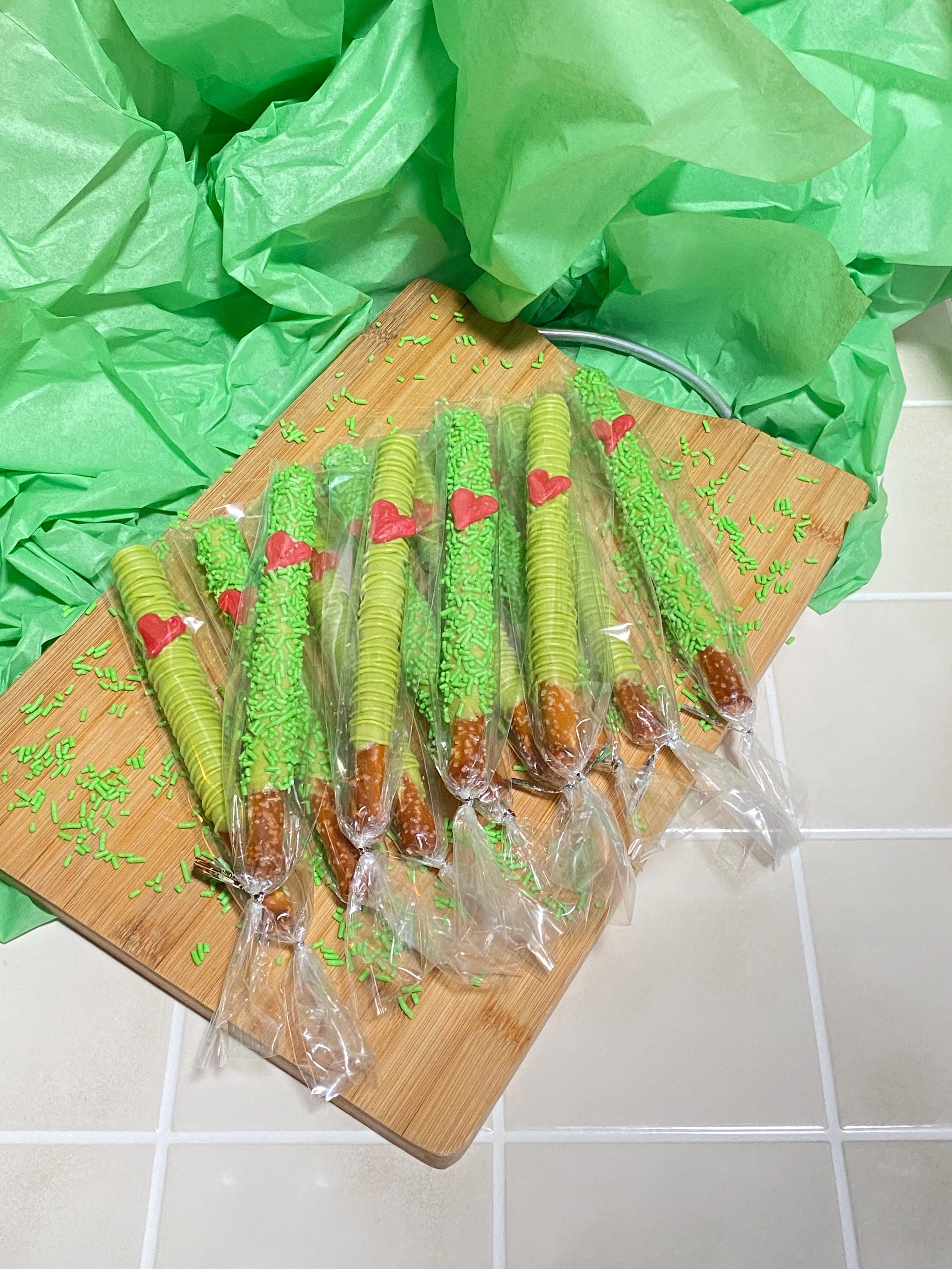 Christmas Grinch Chocolate Covered Pretzel Rods