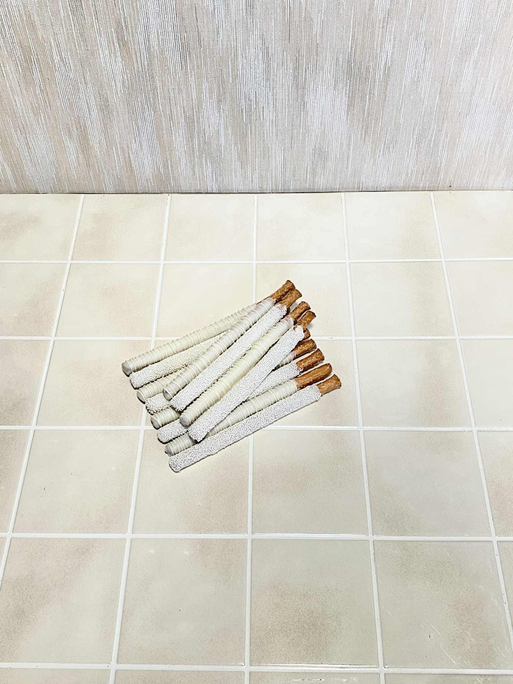 White Chocolate Covered Pretzel Rods: one dozen