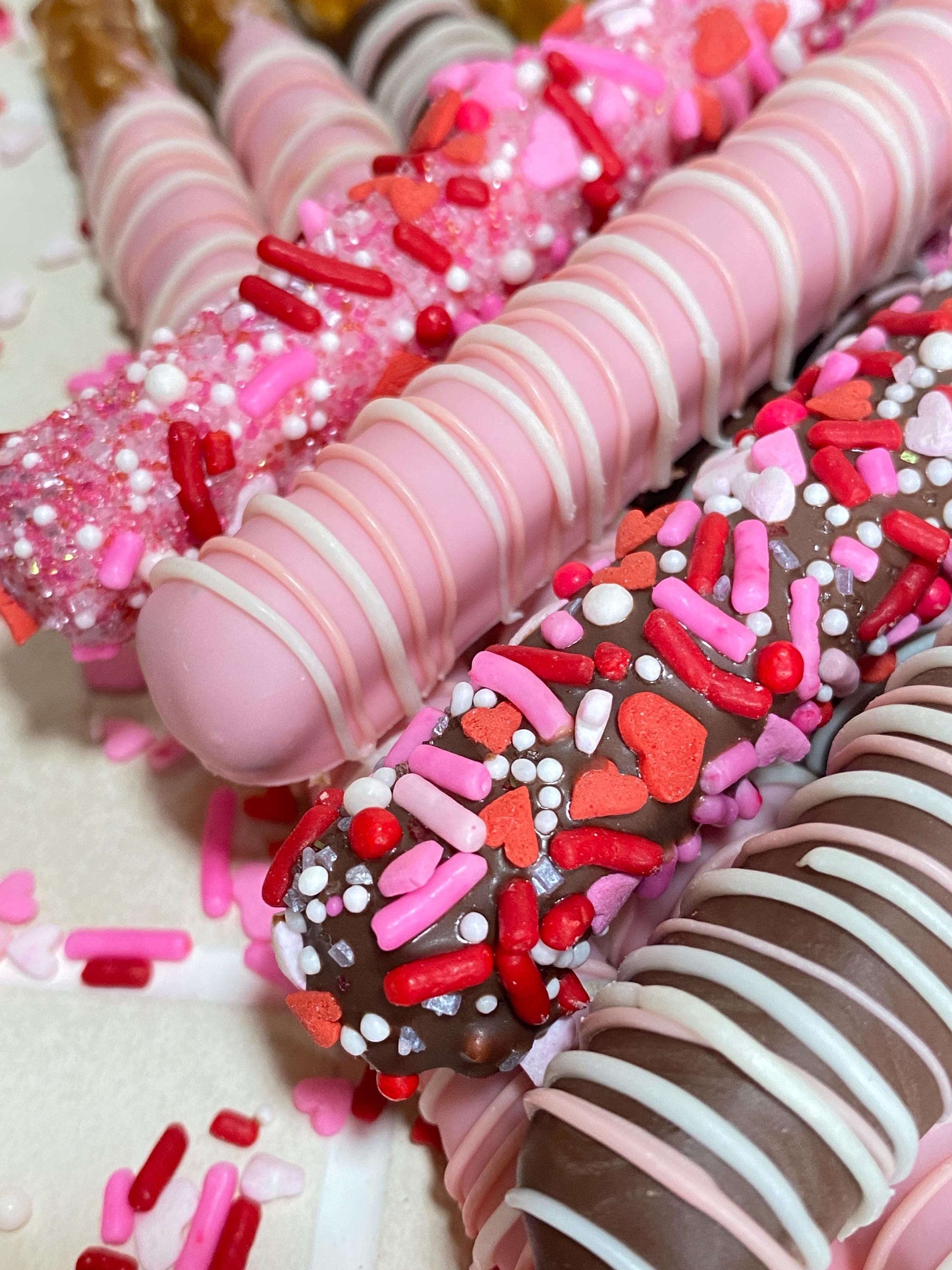 Pink Theme Chocolate Covered Pretzel Rods-Valentine's Day