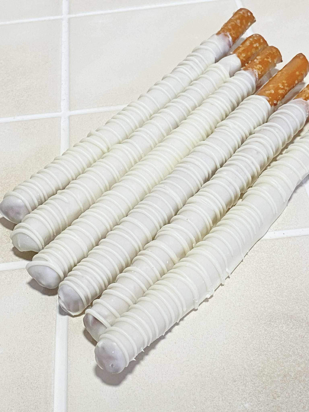 White Chocolate Covered Pretzel Rods: one dozen