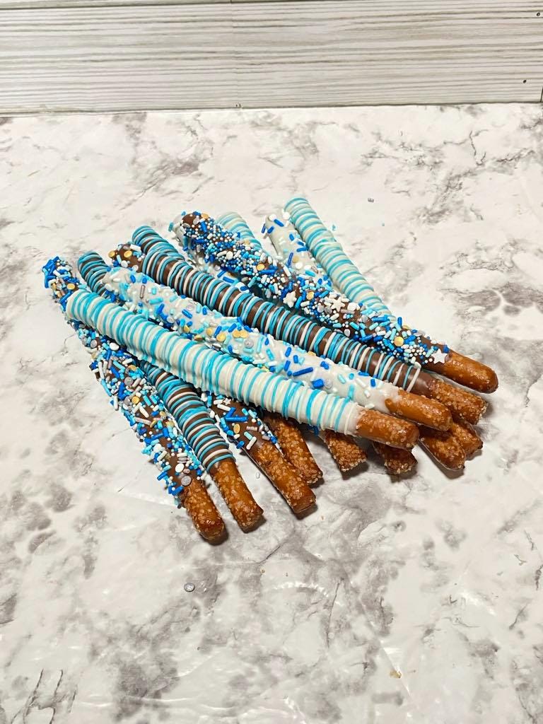 Blue Theme Chocolate Covered Pretzel Rods