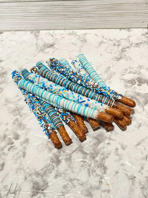 Blue Theme Chocolate Covered Pretzel Rods