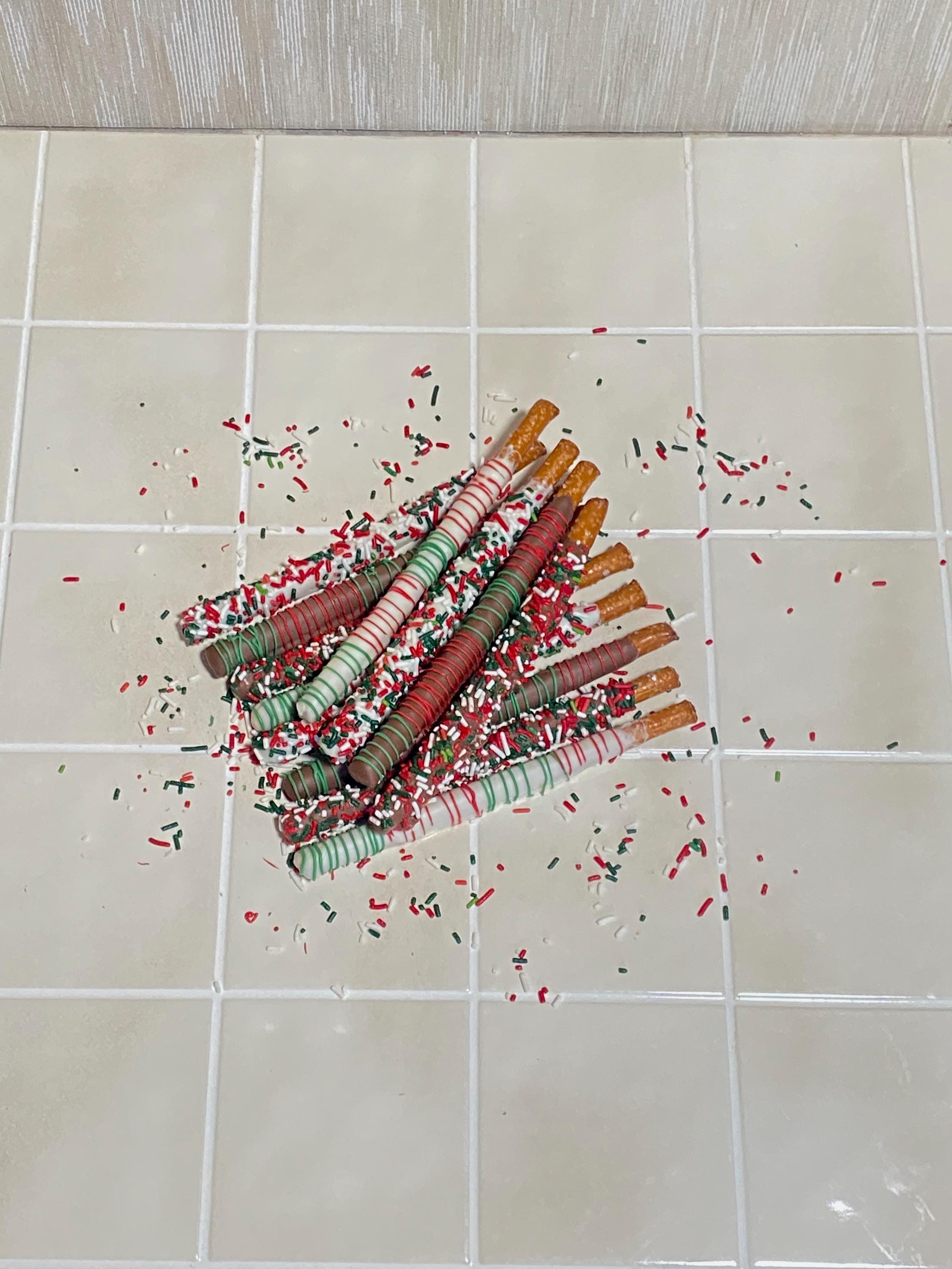 Christmas Chocolate Covered Pretzel Rods- One dozen