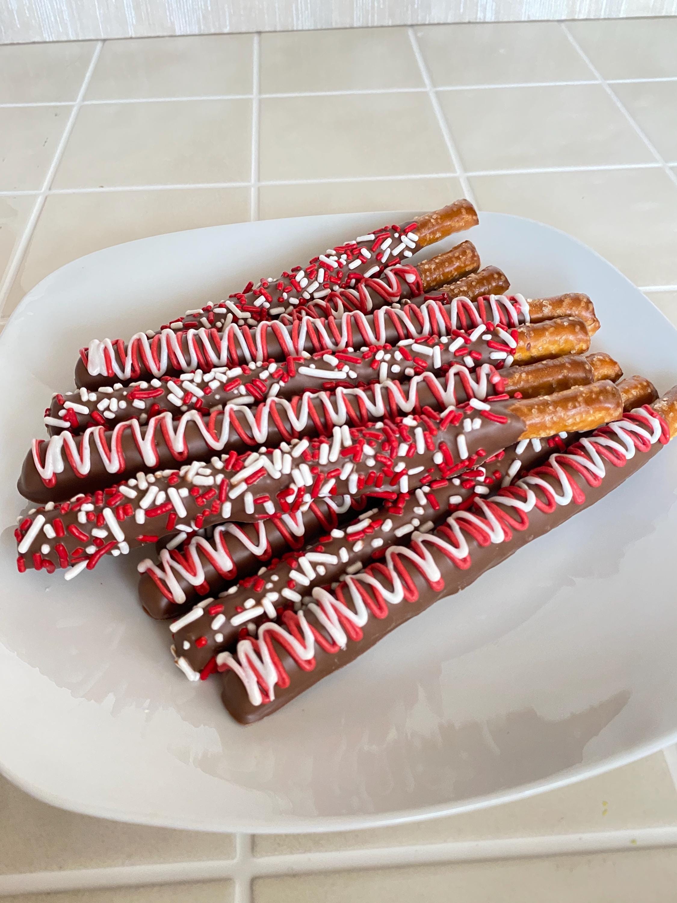 Valentine’s Day Chocolate Covered Pretzel Rods- One dozen