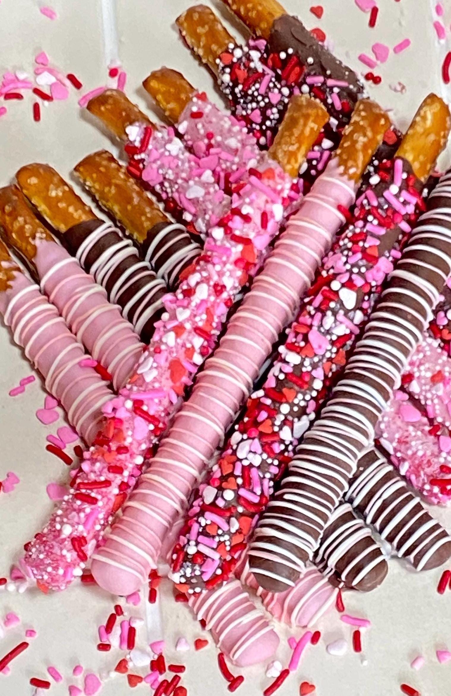 Pink Theme Chocolate Covered Pretzel Rods-Valentine's Day