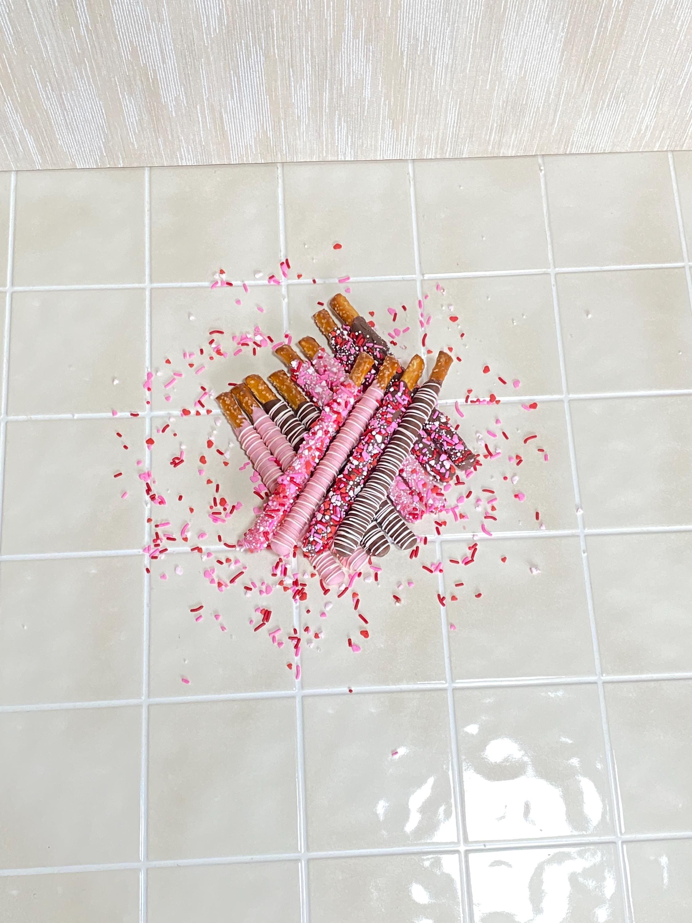 Pink Theme Chocolate Covered Pretzel Rods-Valentine's Day