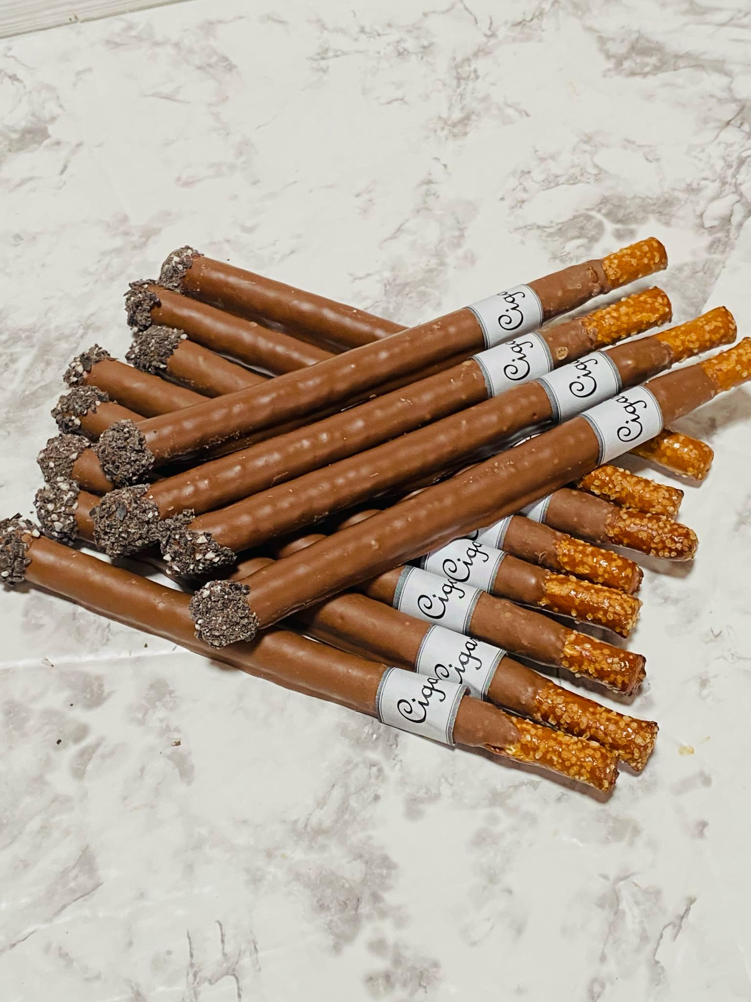 Cigar Theme Milk Chocolate Covered Pretzel Rods