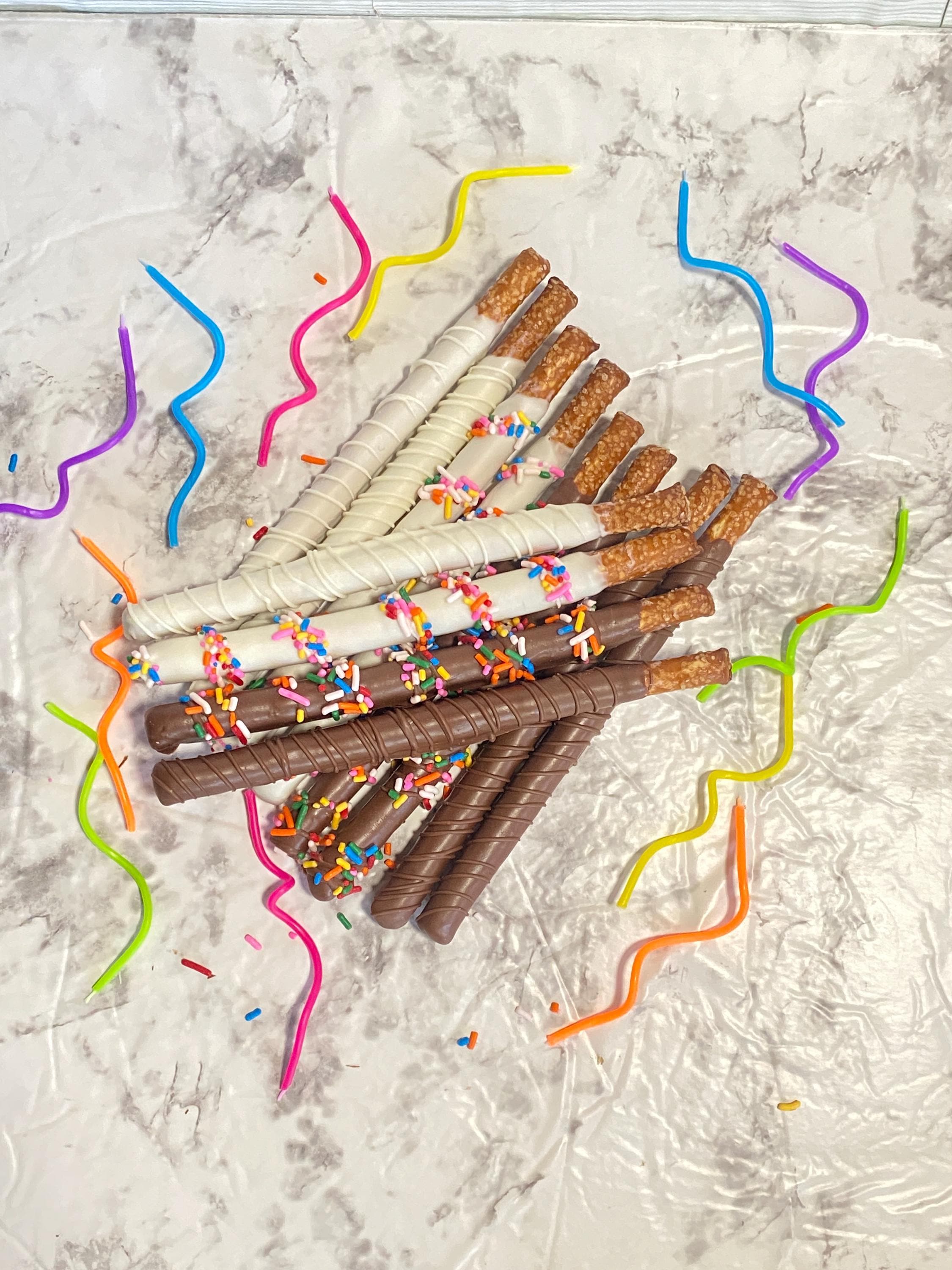 Birthday Theme Chocolate Covered Pretzels