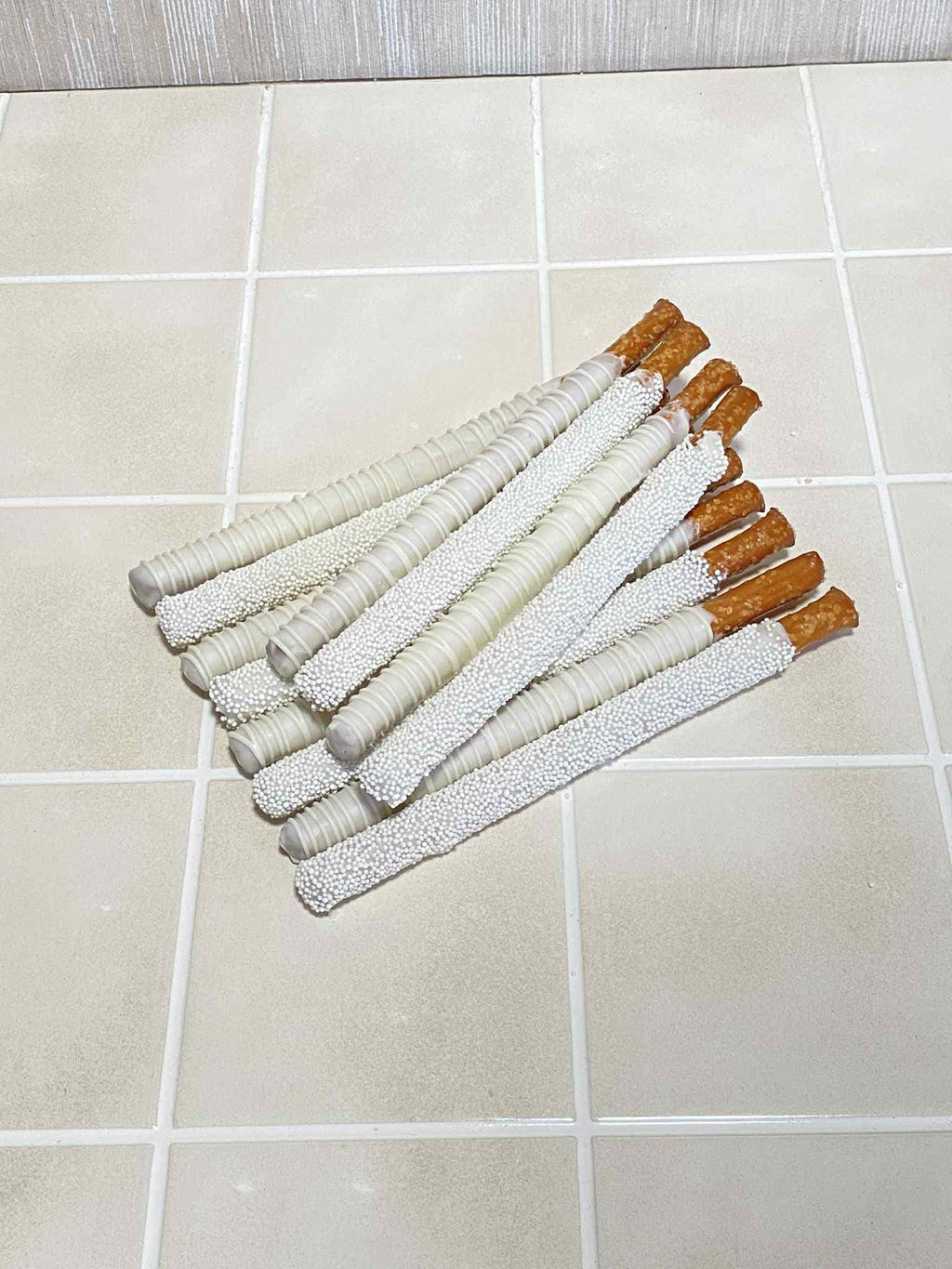White Chocolate Covered Pretzel Rods: one dozen