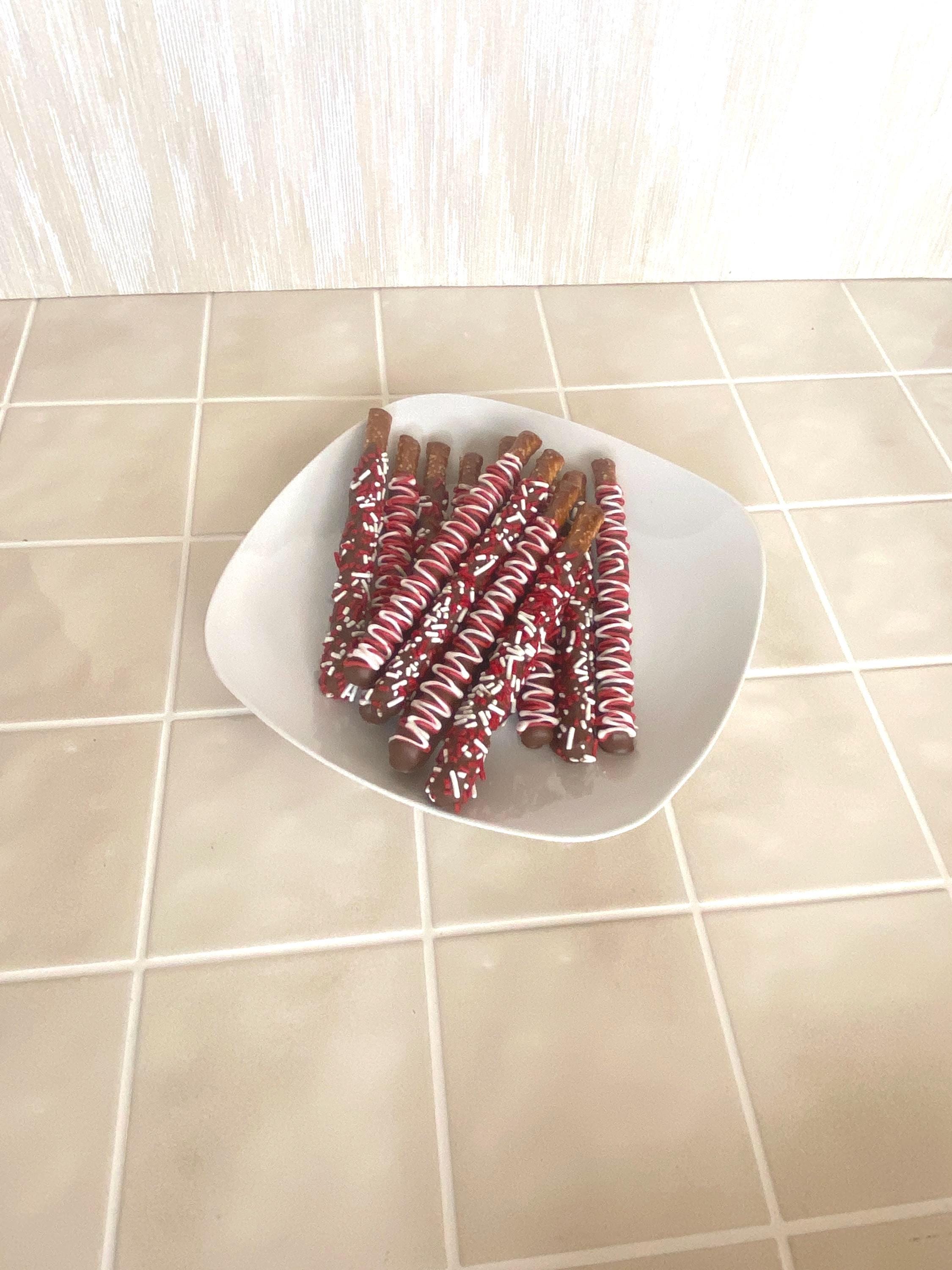 Valentine’s Day Chocolate Covered Pretzel Rods- One dozen