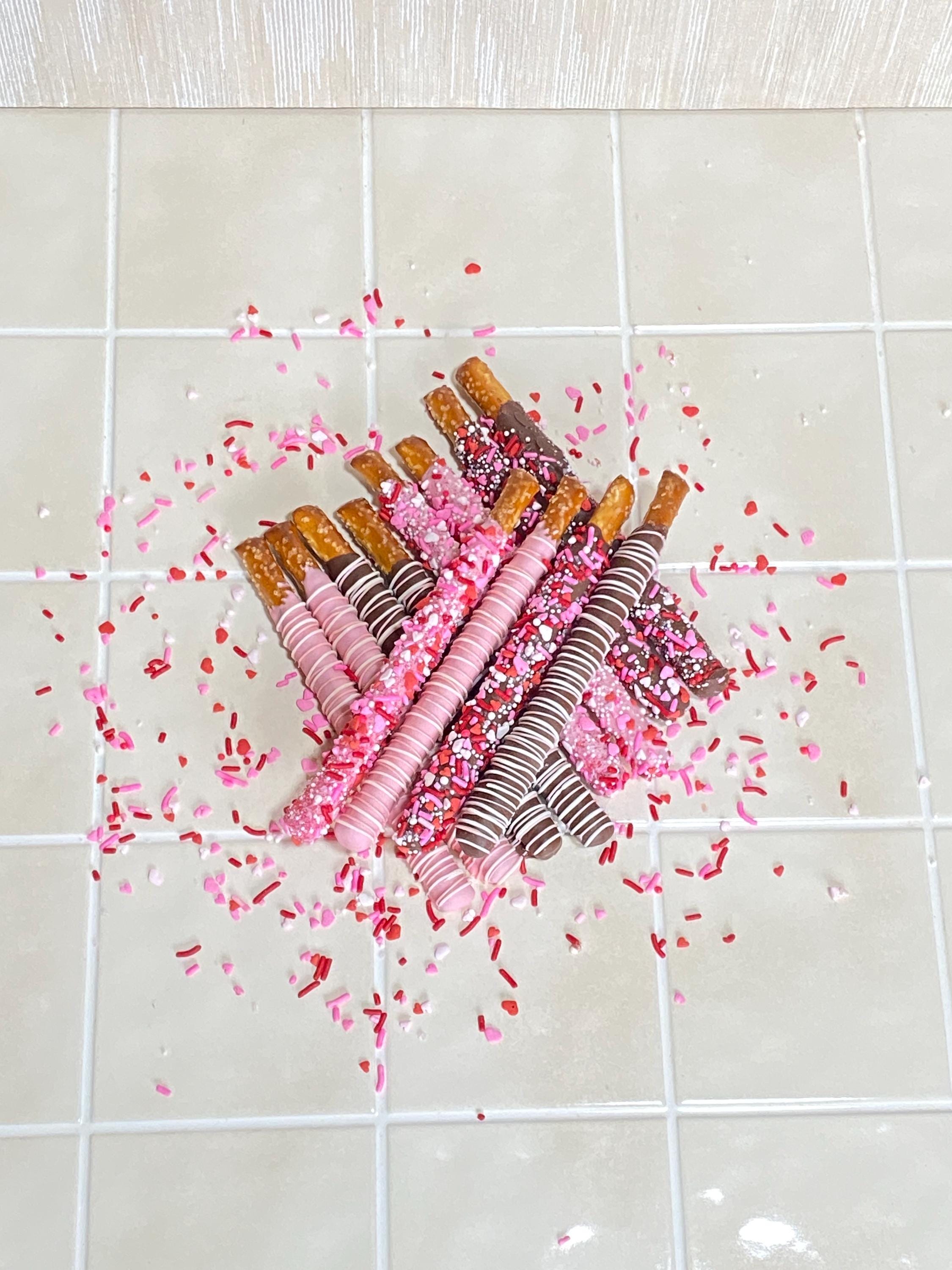 Pink Theme Chocolate Covered Pretzel Rods-Valentine's Day