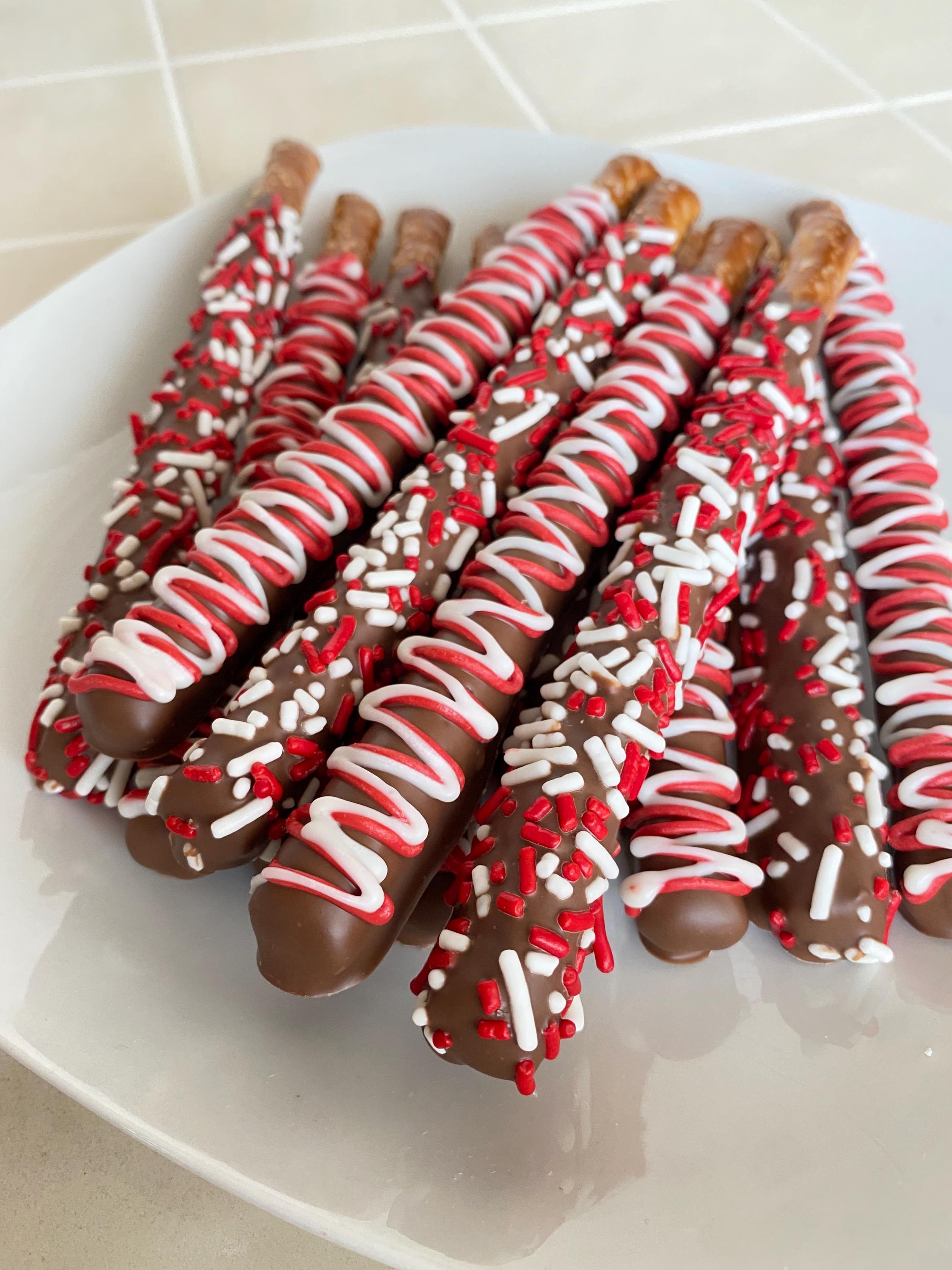 Valentine’s Day Chocolate Covered Pretzel Rods- One dozen