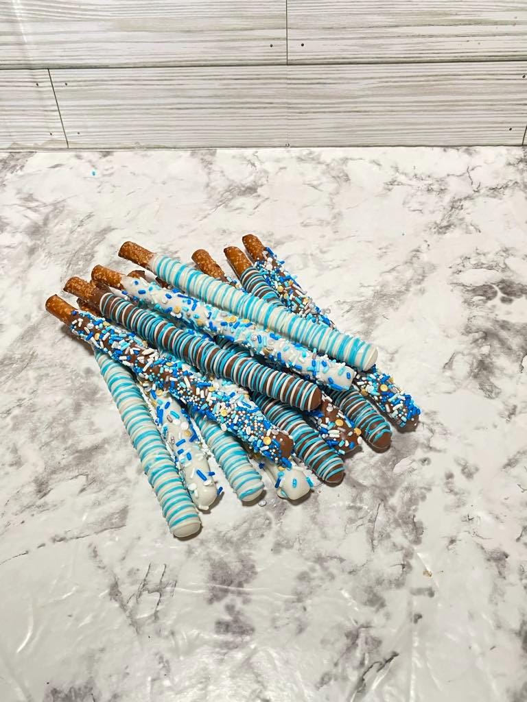 Blue Theme Chocolate Covered Pretzel Rods